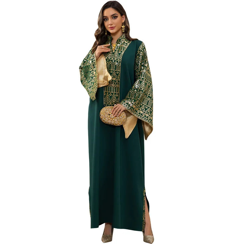 America Middle East New Fashion Women's Plus Size Sequined Embroideried Casual Trendy Elegant Loose V-neck Abaya Female Dress