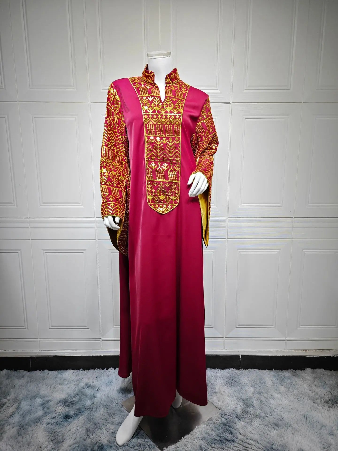 America Middle East New Fashion Women's Plus Size Sequined Embroideried Casual Trendy Elegant Loose V-neck Abaya Female Dress